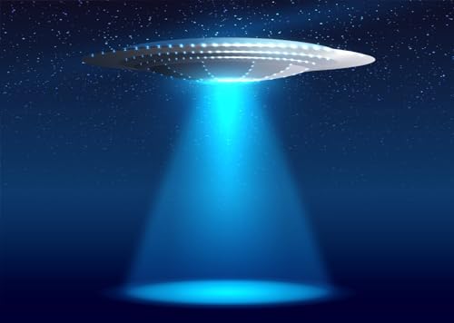 CORFOTO 7x5ft Fondo de Tela OVNI, Nave Espacial Realista alienígena con Cielo Nocturno Claro y Estrellas, Fondo fotográfico para Planeta de Ciencia ficción, Retrato artístico alienígena
