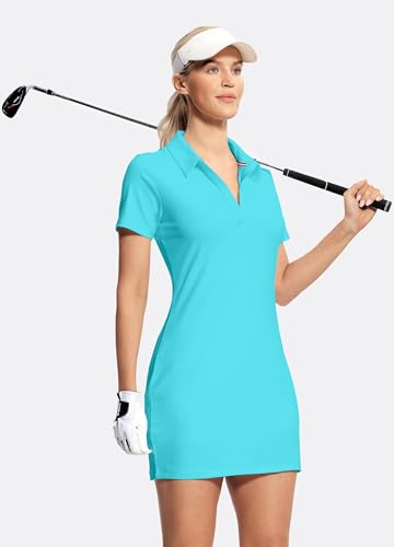 Image of Hiverlay Golf Dresses for Women with Shorts and Pockets, V-Neck Short Sleeve Tennis Dress, Workout Athletic Dresses