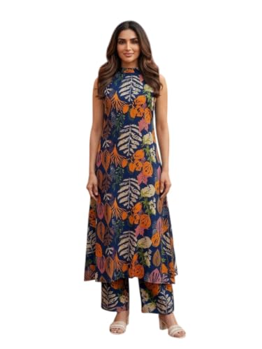 Image of OOMPH! Women's Hulter Neck Kurta & Bottom Set | Straight Kurta Outfits | Ethnic Set | Kurti Set for Woman