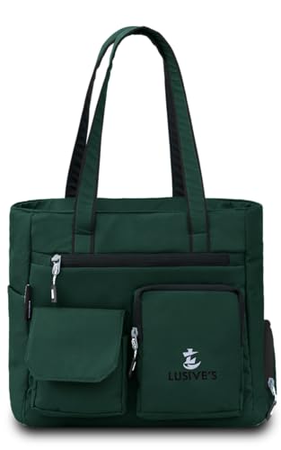 Image of Lusive's Double Pocket Handbag for Women: Stylish, Ideal Companion for Work, Travel, Polyester Material, Spacious 10-liter Capacity, 6 Pockets. (Black & Grey)