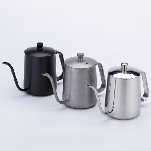 Hervidor de goteo manual de acero inoxidable de 350 ml y 600 ml, diseño de cuello de cisne para elaboración de precisión en casa o al aire libre (Vintage 600 ml)