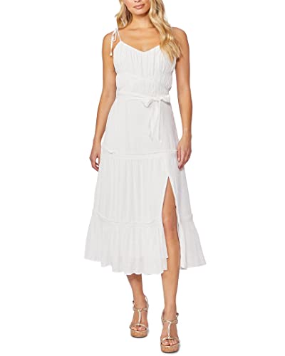 PAIGE Women's Inesa Midi Dress Criss Cross Detail Tie Straps Thigh High Side Slit in Black