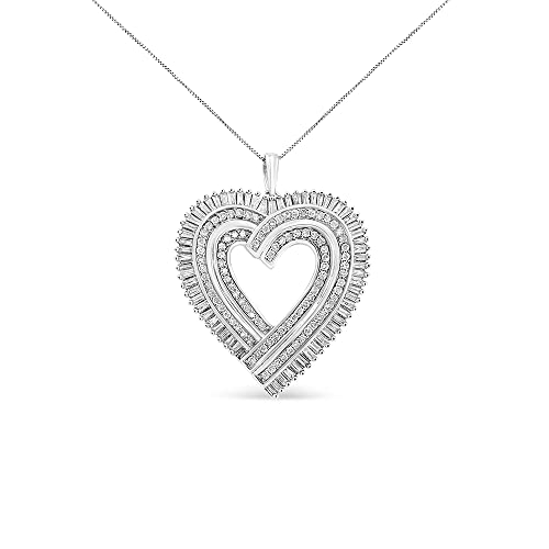 Haus of Brilliance .925 Sterling Silver 1 1/4 Cttw Round and Baguette-Cut Diamond Composite Heart 18" Pendant Necklace (I-J Color, I1-I2 Clarity)