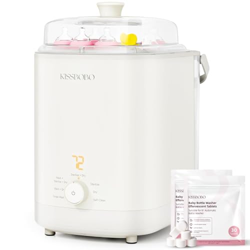 Image of KISSBOBO Baby Bottle Washer, Sterilizer and Dryer 28 Nozzles with 360 Omni-Directional Spray, 72-Hour Clean Storage, Dual-Layer Adjustable Rack for Multiple Bottle Sizes with 60Pcs Detergent Tablets