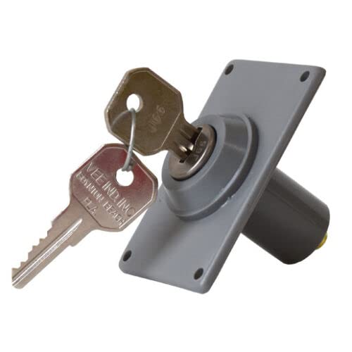 Garage Door Opener Plastic Key Switch Cylinder w/Mounting Plate 2 Keys