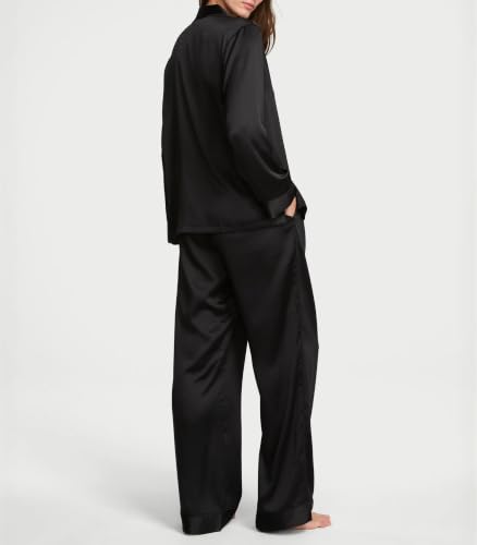 Image of Victoria's Secret Women's Satin Pajama Set, Long Sleeve Button Down Shirt & Pants