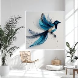 Vol d'oiseau bleu tableau sur toile pour habiller un mur vide - 2