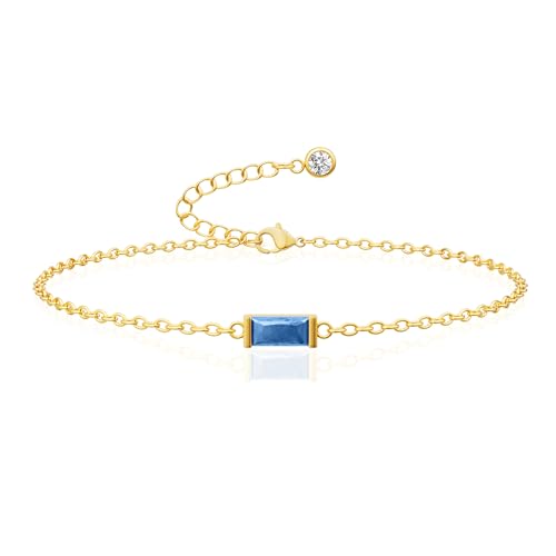 HEVOCY Birthstone Bracelets for Women Trendy: Gold Dainty Sapphire Bracelets 14k Gold Plated Link Birth Stone Charm Bracelets Thin Adiustable Chain for Women Gold Jewelry Gifts for Mom Friend