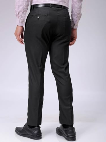 Image of The Indian Garage Co Men Slim Fit Self Design Mid-Rise Stretchable Formal Trousers