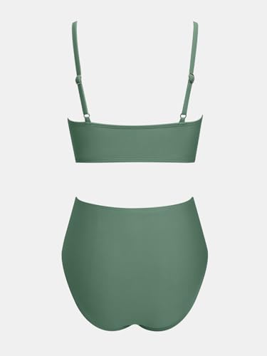 Image of CUPSHE Women's Bikini Sets Two Piece Swimsuit High Waisted V Neck Twist Front Adjustable Spaghetti Straps Bathing Suit