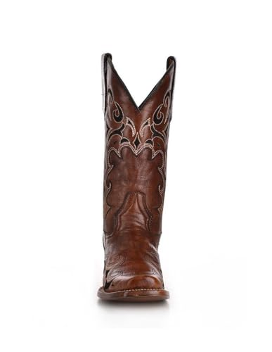 Circle G LADIE'S BROWN/BLACK EMBROIDERY SQ. TOE, LEATHER SOLE, WESTERN L55573