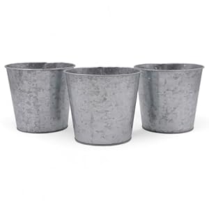 Hosley Set of 3 Galvanized Finish Bucket/Pots with PVC Liner 5″ Dia x 4.75″ H Ideal Gift for Floral Arrangements Wedding Home Office Party DIY Indoor Outdoor Garden Patio