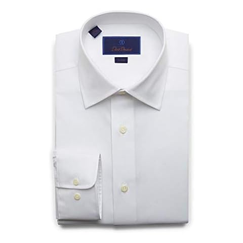 David Donahue Mens Trim Fit Long Sleeve Fine Cotton Twill Dress Shirt White, 17.5" Neck 34/35" Sleeve Cover