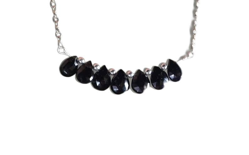 Collier tourmaline noire véritable 6x8mm et maille argent de prestige