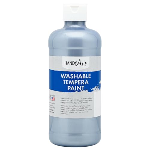 Handy Art Washable Tempera Paint, Metallic Silver, 16 oz Pint Bottle