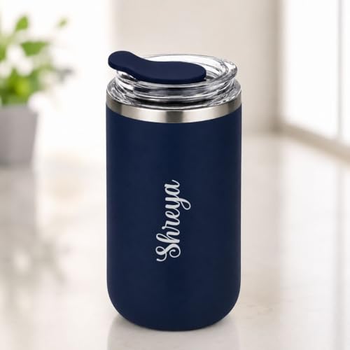 Image of Giftana Personalized Coffee Tumbler with Name, Customized Travel Mug with Lid, Coffee Mug for Men and Women, Birthday Gifts, Valentine's Day Gift, Corporate Gifts for Employee (Blue 350ml)