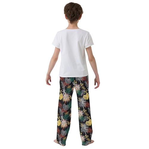 Palm Leaves with Florals Boys Long Pants Soft Trousers Elastic Waist Kids Lounge Bottoms with Pockets S-XL3