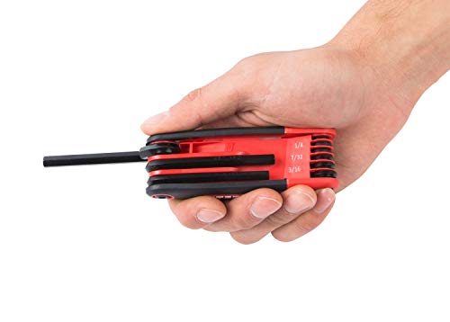 Image of Steelman Portable Folding Hex Key Wrench Multi-Tool Standard (SAE), Set Includes 5 /64, 3 /32, 7 /64, 1 /8, 9 /64, 5 /32, 3 /16, 7 /32, 1 /4-Inch, Chamfered Ends, Rubberized Grip