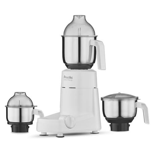 Preethi Chef Pro, MG-128, 750 Watt, 3 Jars, 5 year motor warranty, 2 years product guarantee, Life Long free service (White)