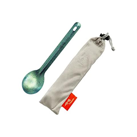 TiTo Bright Colorful Titanium Spork for Outdoor Camping Light Weight Titanium Spoon for Travel Home with Cloth Bag (Green Spoon) Cover
