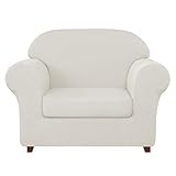 CHUN YI 2-Piece Stretch Polyester and Spandex Rhombus Jacquard Sofa Slipcovers Durable Soft Sofa Cover High Elastic Armchair Slipcover Easy Fitted 1 Seat Couch Cover (Chair, Cream White)