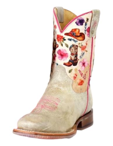 Tin Haul Girls' Let's Go Cowgirl Western Boot Broad Square Toe - 14-018-0077-0949 TA 12 D Tan