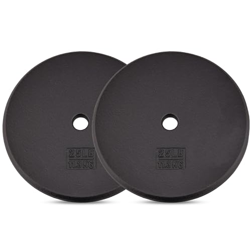Image of Yes4All Standard Weight Plates, 1-Inch Cast Iron Barbell Weights, Wide Range 5-50 LB, Ideal for Strength Training & Workout Routine, Available in Single, Pair & Set of 4