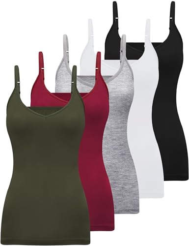 Image of BQTQ 5 Pcs Womens V Neck Camisoles Spaghetti Strap Slim-Fit Undershirts