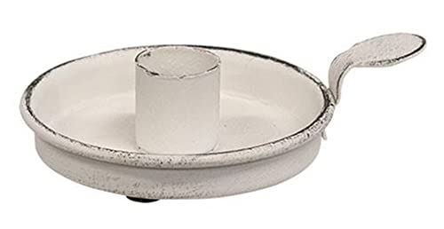 White Tab Taper Candle Holder | 3 Inch | Primitive Shabby Chic Design Candle Pan | #TOP15