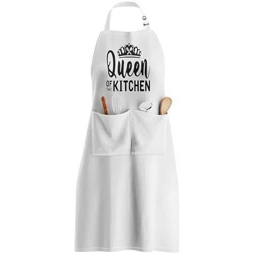 Halloween-Kostüm für Barista-Schürze mit Taschen und verstellbarem Nackenband, Kaffee, Küchengeschenk, Weiß