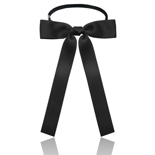 Luckyvestir Western Bow Ties for Men Women, Black/Red Colonel Satin Ribbon String Bow Tie for Costume Uniform (Black)