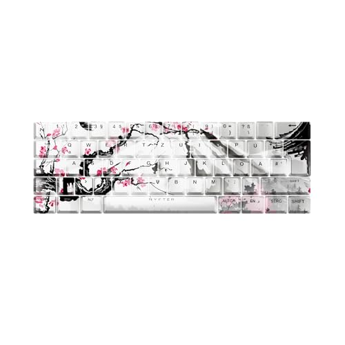 NYFTER - Premium Sakura Keycaps ISO 60% und 75% Custom Keycabs ISO Layout für Mechanische Tastaturen (Sakura White, 60%)