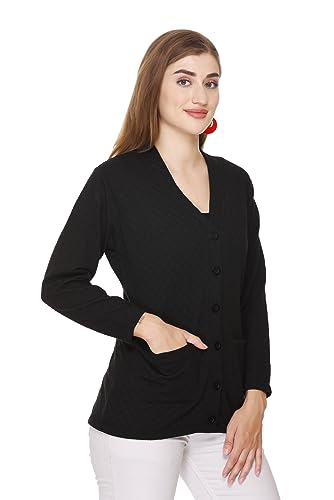 Image of Women's Woolen V-Neck Cardigan - Heavy Daffodil Fabric Winter Wear Acropoly Wool Cardigan for Women