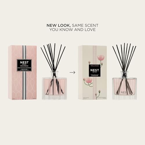 NEST New York Reed Diffuser, Himalayan Salt & Rosewater - 5.9 fl oz - Fragrance for Up to 90 Days - Reusable, Refillable Glass Holder - Includes 8 All-Natural Reed Sticks - Flame Free2