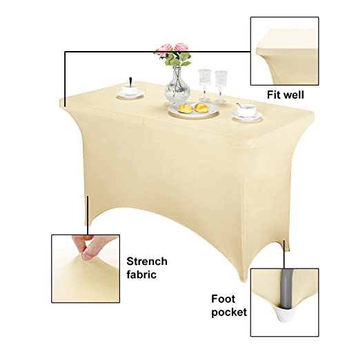 Image of FORLIFE 2Pack Spandex Table Covers,Fitted Tablecloth for Rectangular Tables, Stretch Patio Table Covers, Universal Spandex Table Cover for Wedding, Banquet, Party (4ft, Champagne)