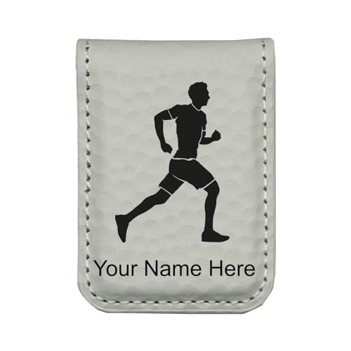 LaserGram Slim Magnetic Money Clip, Running Man, Personalized Engraving Included (Golf White)
