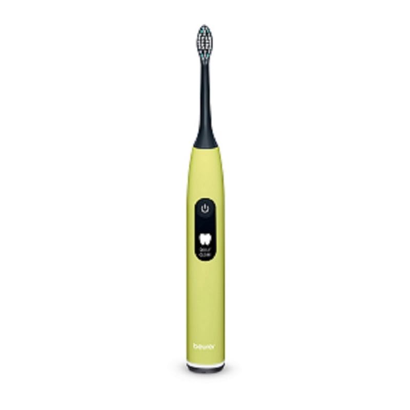Beurer SC 50 - Cepillo de dientes eléctrico sónico con 5 modos de cepillado y sensor de presión, 80.000 vibraciones, pantalla con indicador de tiempo de limpieza, incluye 2 cabezales (Splashy Lemon)