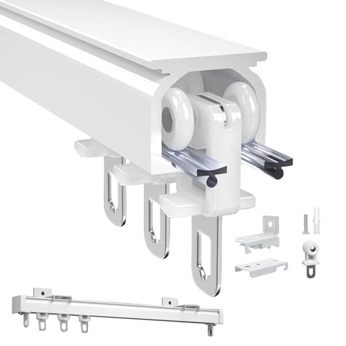 Juego de rieles de cortina de aluminio ajustables para montaje en techo o pared, ligeros y guías para apoyar paneles de cortina y separadores de habitaciones