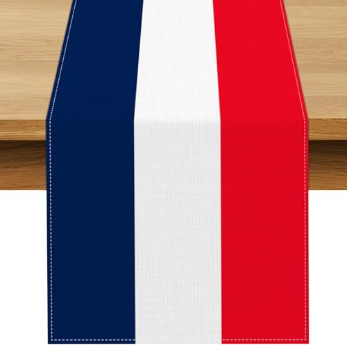 Buxiuer France Flag Table Runner French Paris Themed Party Decoration Bastille Day Netherland Patriotic Dining Room Home Kitchen Table Decor (13" x 72")