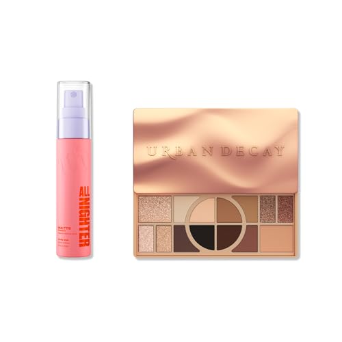 Urban Decay Naked Shaped Warm Palette & Matte Setting Spray Travel Bundle - Multi-Use Neutrals - All Nighter Waterproof Setting Spray (1 Fl Oz) for Smudge-Proof, Transfer-Resistant Eye & Face Makeup