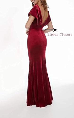 Women's Velvet Bridesmaid Dress Long V Neck Warp Prom Dress Mermaid Wedding Guest Gowns2