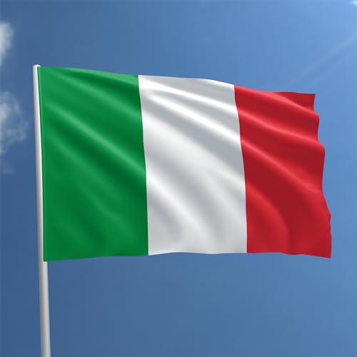 BullTek Bandera de Italia 90 x 150 cm - Poliéster Con Varilla Resistente a la Intemperie, Color Vivo, Adecuada para Uso Interior y Exterior