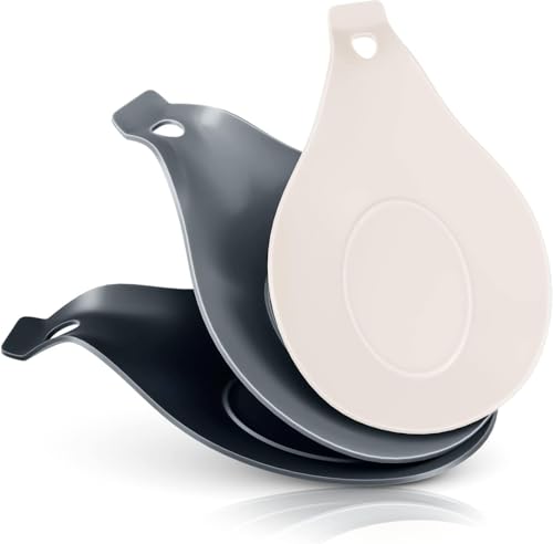 El Mejor Listado de Reposa Cucharas del mes. 44 Soporte de Cuchara de Silicona Resistente al Calor Set de 3 Porta Cucharas de Cocina Soporte de Silicona para Cuchara Porta Cucharas para Cocina Reposapiés de Silicona (Negro,...