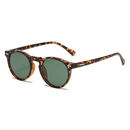 Gleyemor Vintage Polarized Sunglasses for Men Round Sunglasses UV400 Protection Retro Hand-crafted Acetate Frame, 03 Tortoise Frame/Green Lens, lenswidth