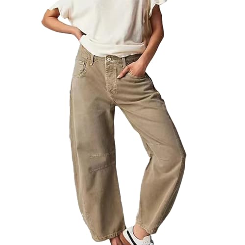 Barrel Jeans for Women 2025 Trendy High Waisted Wide Leg Baggy Cropped Relax Fit Stretch Denim Trouser Ankle Pants