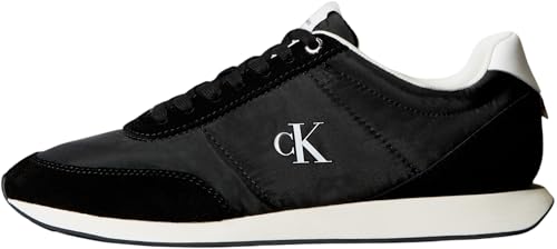 Calvin Klein Runner Sneaker Hombre Retro Mix con Logotipo, Negro (Black/Bright White), 45