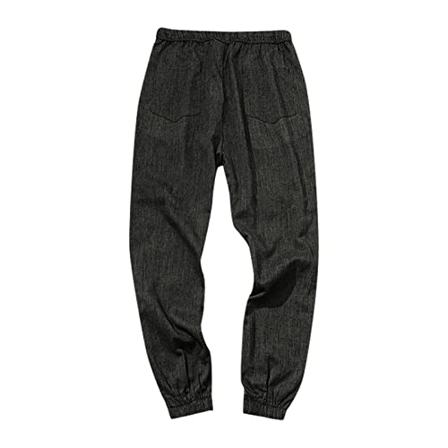 Ymosrh Men's Sweatpants Vintage Cotton and Linen Casual Pants Solid Color Fashionable Loose Leg Pants Sweatpants, M-5XL3
