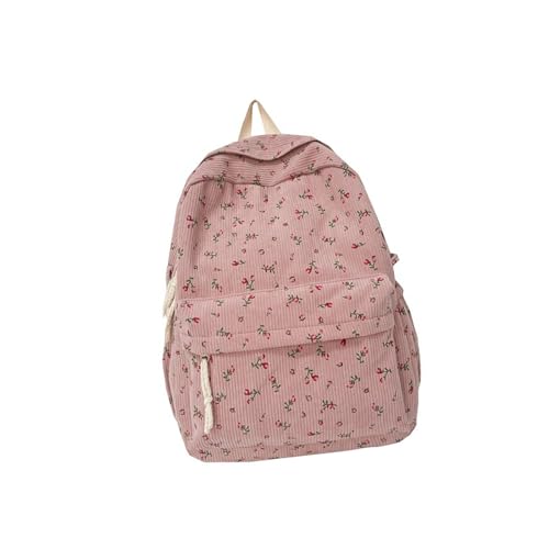 Kelisdi Mochila de viaje para adolescentes y niñas, mochila con estampado de flores, mochila escolar para estudiantes, mochila de pana, estilo japonés, mochila escolar para estudiantes, bolsa escolar