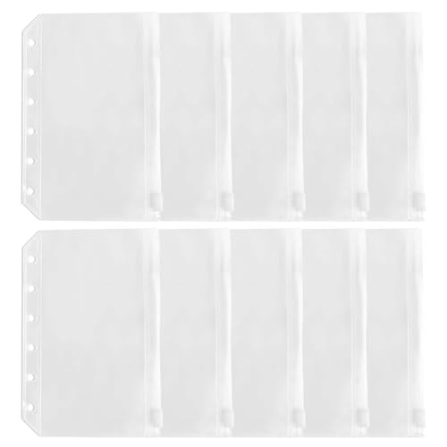 BLOOPIC A7 6穴システム手帳リフィル 10枚セット 透明PVC ファスナーポケット付き 防水 超軽量 携帯便利 小物収納 整理 紛失防止 バインダーリフィル 交換用 バインダーポケット
