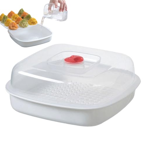 Vaporizador de verduras para microondas, 8.19 x 8.19 x 3.35 pulgadas, cesta de verduras con tapa para verduras, bollos, arroz, guisos, verduras, pescado, comida para bebés, cena